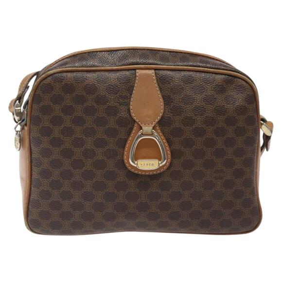 CELINE Macadam Canvas Shoulder Bag Pvc Leather Brown Gold - Picture 2 of 12